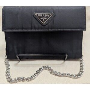 Prada Wallet Black With Leather inside Made In Italy Chain Included